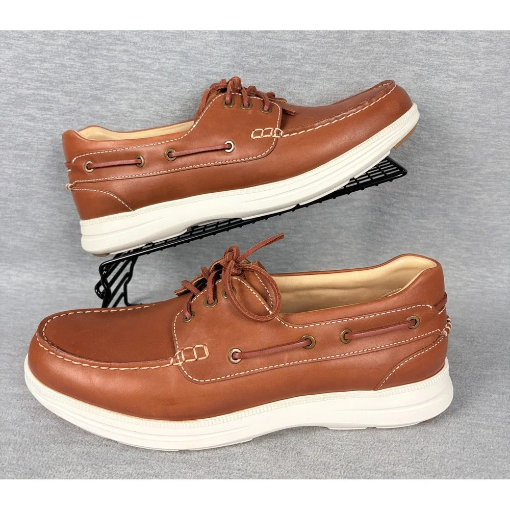 Samuel Hubbard New Endeavor Boat Shoes Mens 11.5 Brown Saddlebag Leather Casual - Picture 1 of 14